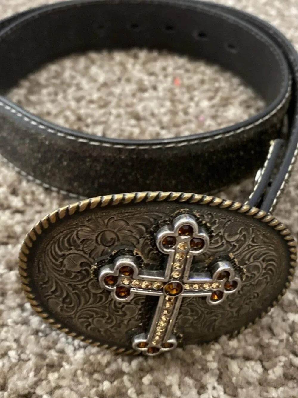 NOCONA 3444202 Women's Cross Vintage Crackle Buckle + Leather Belt Brown - Small
